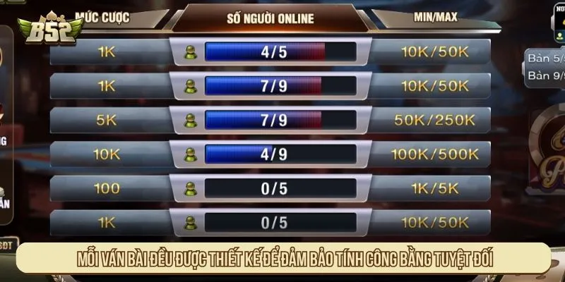 Mỗi ván bài đều được thiết kế để đảm bảo tính công bằng tuyệt đối